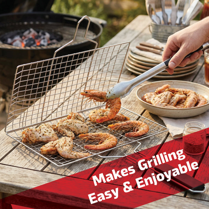 BBQ Grill Basket Mesh with Handle Steel Lockable Lid for Fish Grilling Veg