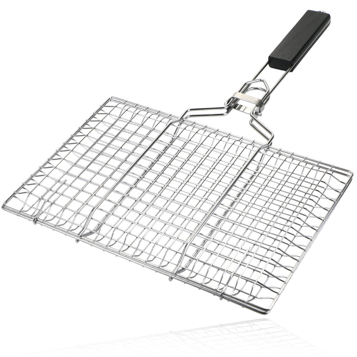 BBQ Grill Basket Mesh with Handle Steel Lockable Lid for Fish Grilling Veg