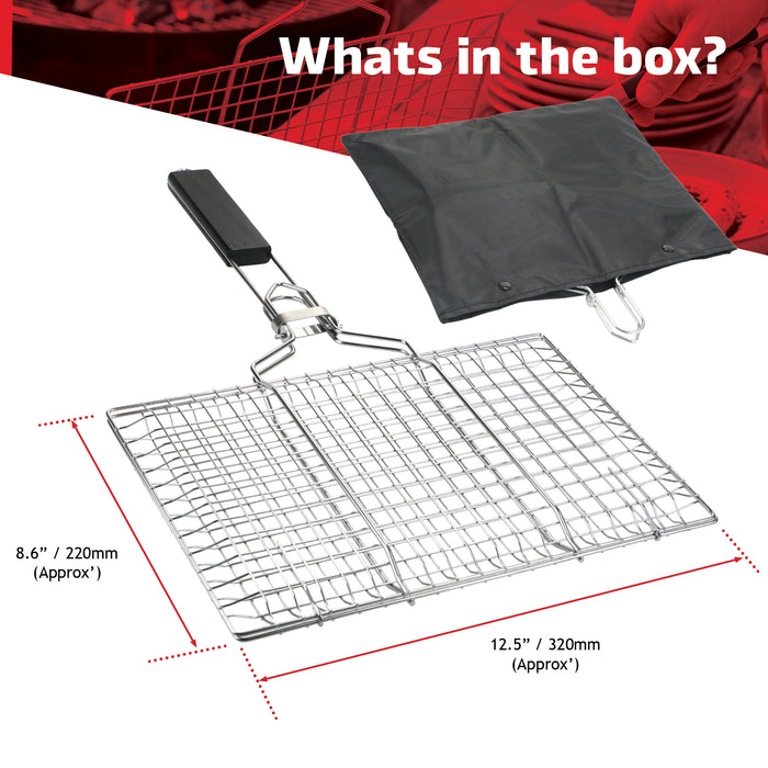 BBQ Grill Basket Mesh with Handle Steel Lockable Lid for Fish Grilling Veg