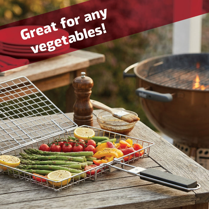 BBQ Deep Grill Basket Cage with Handle Steel Lid for Fish Chicken Grilling