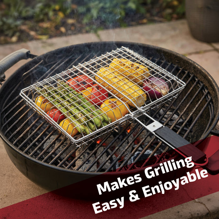 BBQ Deep Grill Basket Cage with Handle Steel Lid for Fish Chicken Grilling