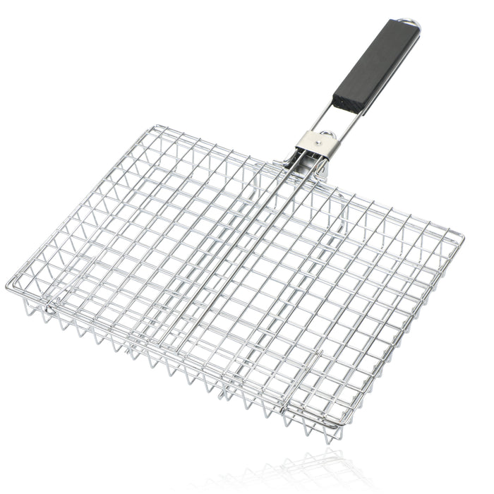 BBQ Deep Grill Basket Cage with Handle Steel Lid for Fish Chicken Grilling