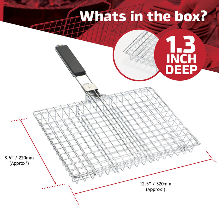 BBQ Deep Grill Basket Cage with Handle Steel Lid for Fish Chicken Grilling