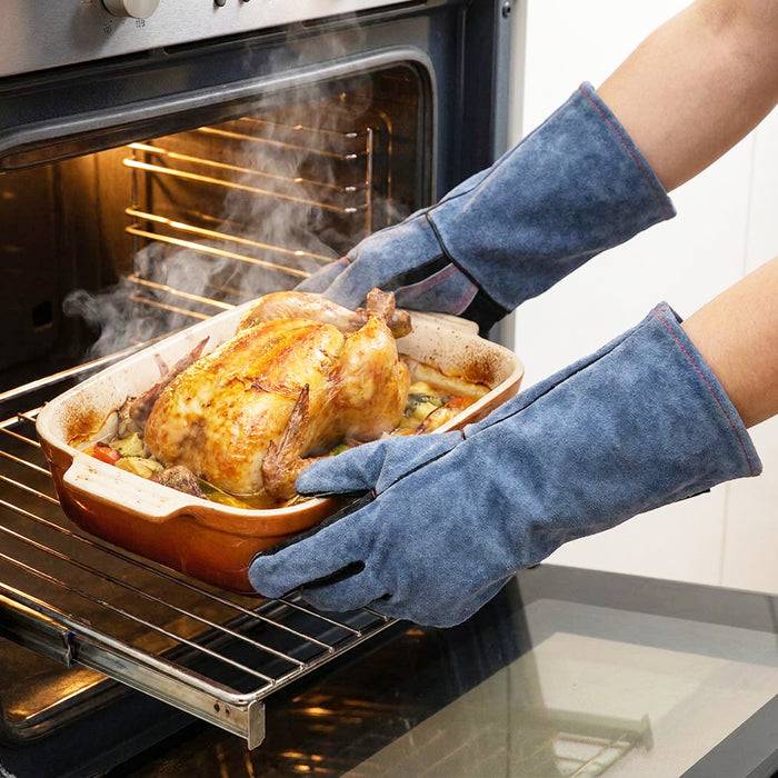 Welding Gloves BBQ Grill Oven 500°C / 932°F Extreme Heat Resistant Leather Gauntlets (Size 10, XL, 16" Extra Long)