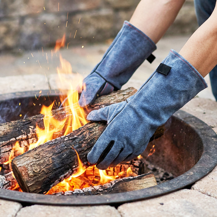 Welding Gloves BBQ Grill Oven 500°C / 932°F Extreme Heat Resistant Leather Gauntlets (Size 10, XL, 16" Extra Long)