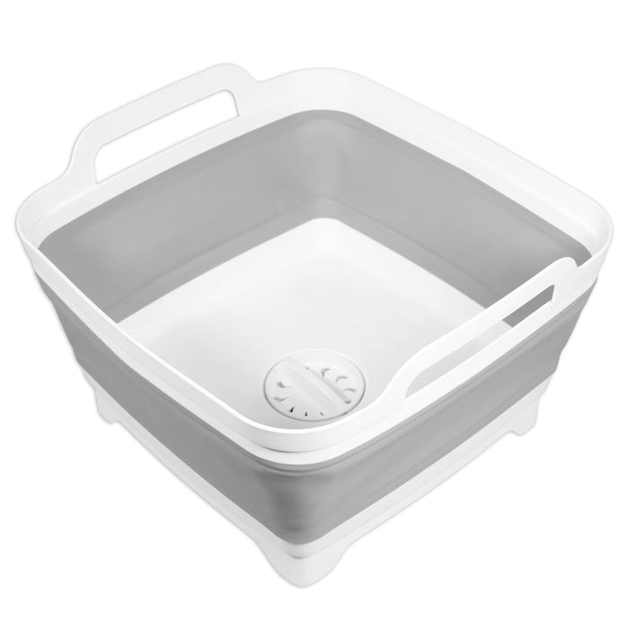 Collapsible Washing Up Bowl with Draining Plug and Carry Handles Large 9L Capacity Foldable Portable Sink Basin Dishpan Tub