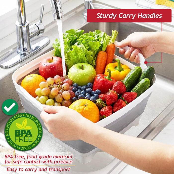 Collapsible Washing Up Bowl with Draining Plug and Carry Handles Large 9L Capacity Foldable Portable Sink Basin Dishpan Tub