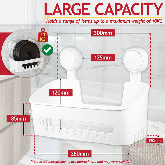Shower Caddy Shelf Large Capacity Mounted Bathroom Kitchen Hanging Basket Organiser with Drill-Free Vacuum Suction Cups