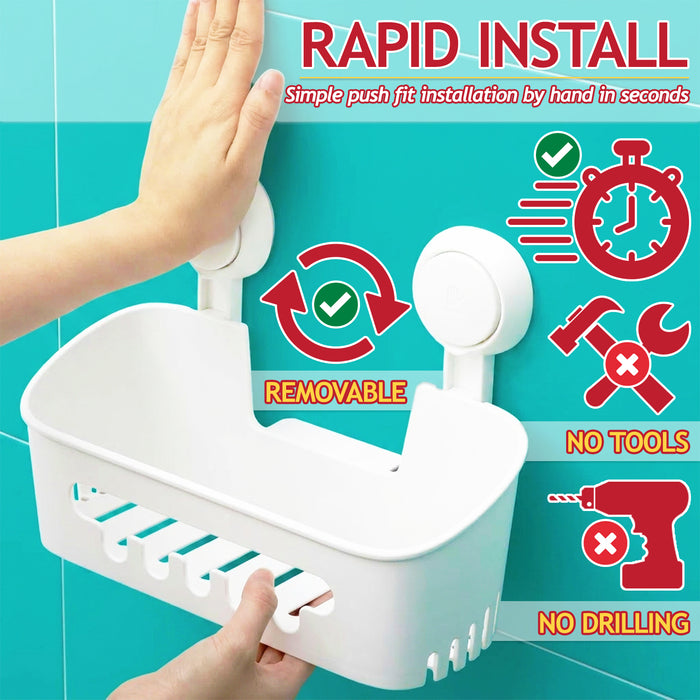 Shower Caddy Shelf Large Capacity Mounted Bathroom Kitchen Hanging Basket Organiser with Drill-Free Vacuum Suction Cups