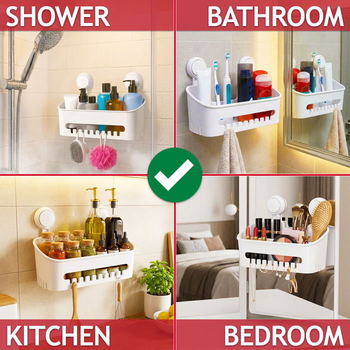 Shower Caddy Shelf Large Capacity Mounted Bathroom Kitchen Hanging Basket Organiser with Drill-Free Vacuum Suction Cups