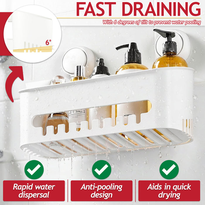 Shower Caddy Shelf Large Capacity Mounted Bathroom Kitchen Hanging Basket Organiser with Drill-Free Vacuum Suction Cups