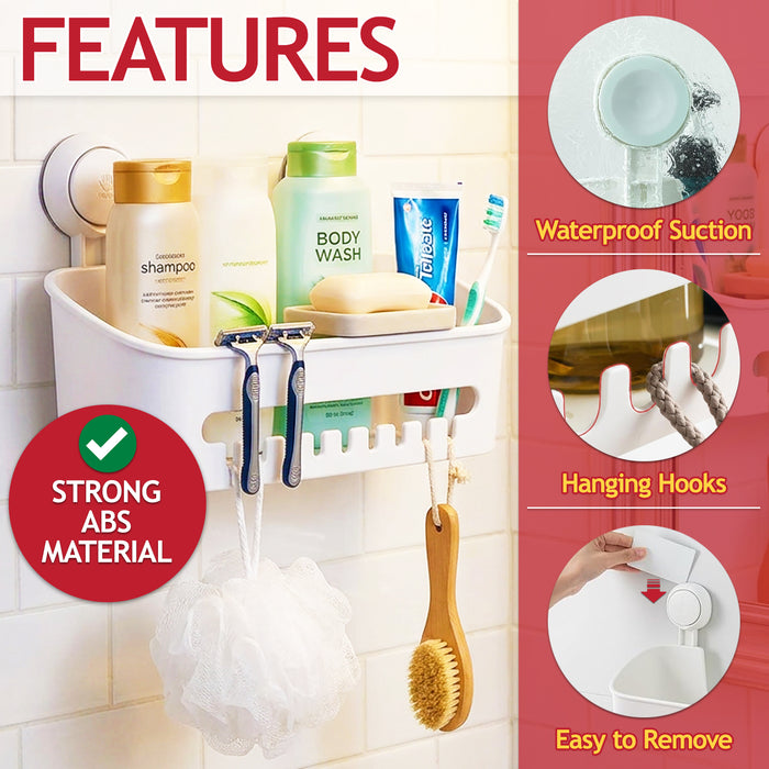 Shower Caddy Shelf Large Capacity Mounted Bathroom Kitchen Hanging Basket Organiser with Drill-Free Vacuum Suction Cups