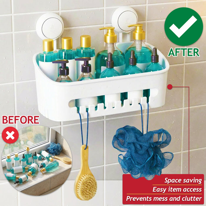 Shower Caddy Shelf Large Capacity Mounted Bathroom Kitchen Hanging Basket Organiser with Drill-Free Vacuum Suction Cups