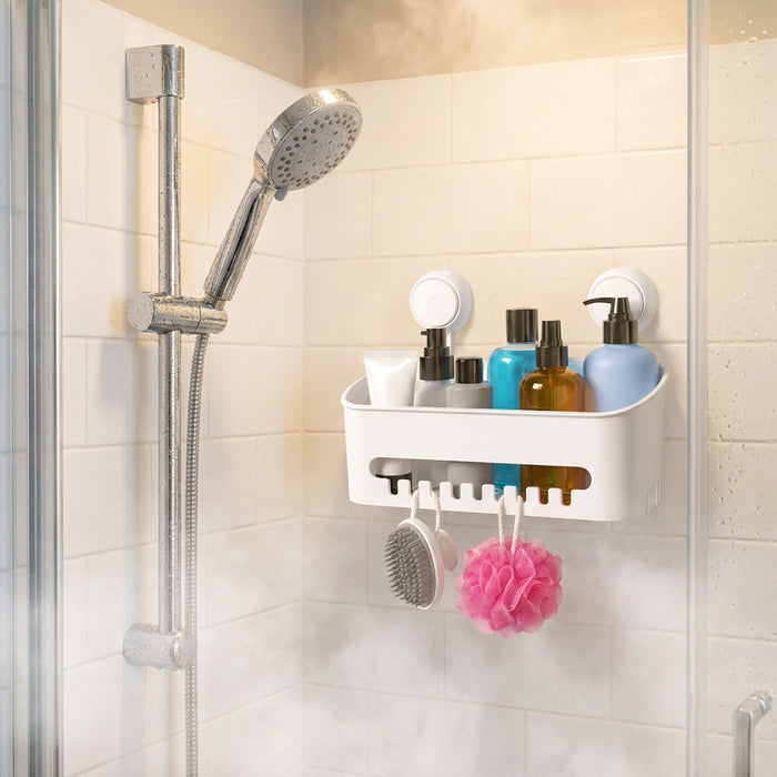 Shower Caddy Shelf Large Capacity Mounted Bathroom Kitchen Hanging Basket Organiser with Drill-Free Vacuum Suction Cups