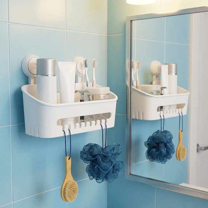 Shower Caddy Shelf Large Capacity Mounted Bathroom Kitchen Hanging Basket Organiser with Drill-Free Vacuum Suction Cups