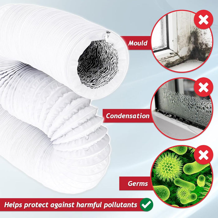 Hydroponics Hose 4" 6m Universal PVC Aluminium Lined Duct Pipe + Clips