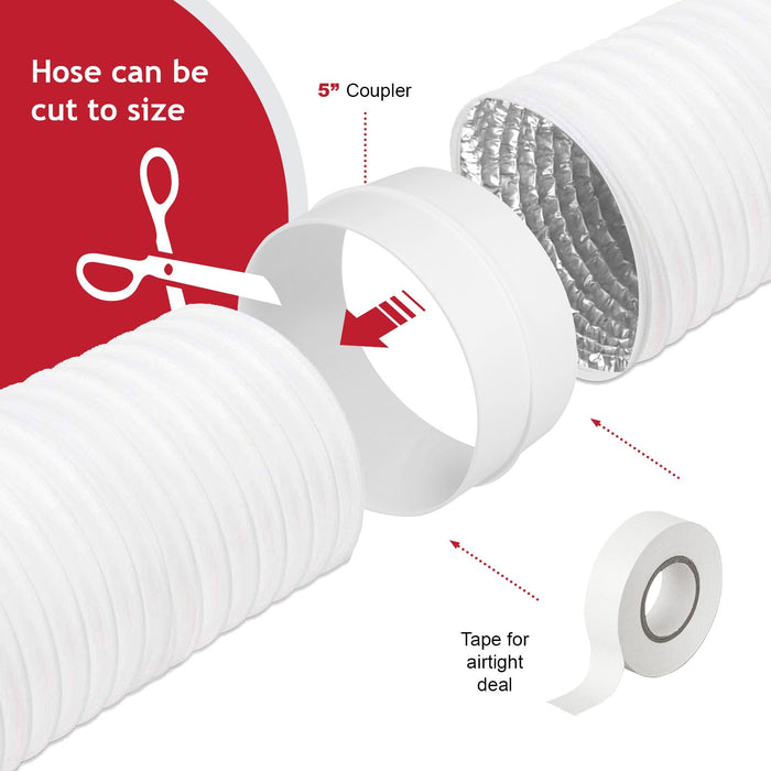 Air Con Hose Kit Universal for Portable Air Conditioning Units PVC Heat Insulated Aluminium Foil Lined Duct Extension Pipe Kit (6m, 5 Inches / 125mm)