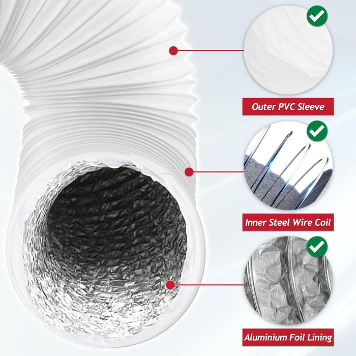 Vent Hose 5" 6m Air Con Conditioner PVC Aluminium AC Duct Pipe Extension Kit