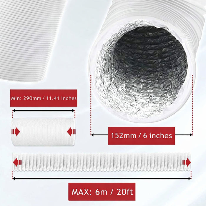 Duct Hose for Daewoo for Bush Air Con Conditioner 6" 6 Metre Heat Insulated Flexible AC Vent Pipe 152mm