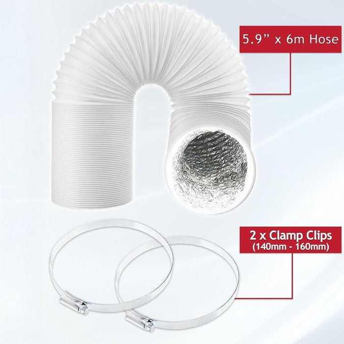 Vent Hose for Delonghi Air Con Conditioner AC 5.9" 6m Insulated Pipe Clips