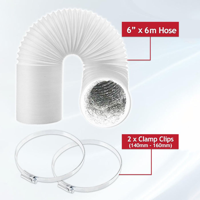 Cooker Hood Vent Hose 6" 6m Universal Aluminium Foil Insulated Extractor Pipe + Clips