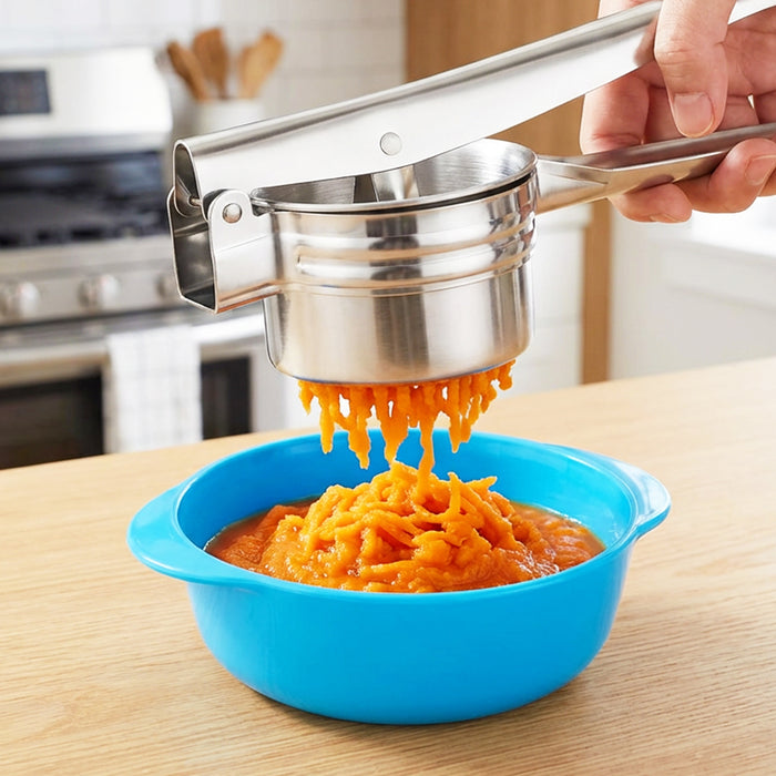 Stainless Steel Potato Ricer Masher Vegetable Fruit Puree Juice Presser Crusher Tool (with 3 Changeable Thickness Discs)
