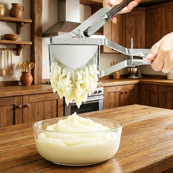 Stainless Steel Potato Ricer Masher Vegetable Fruit Puree Juice Food Presser Tool with Large Double Sided Mashing Basket