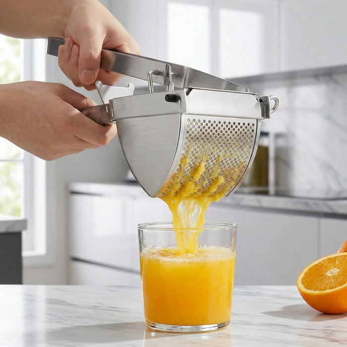 Stainless Steel Potato Ricer Masher Vegetable Fruit Puree Juice Food Presser Tool with Large Double Sided Mashing Basket