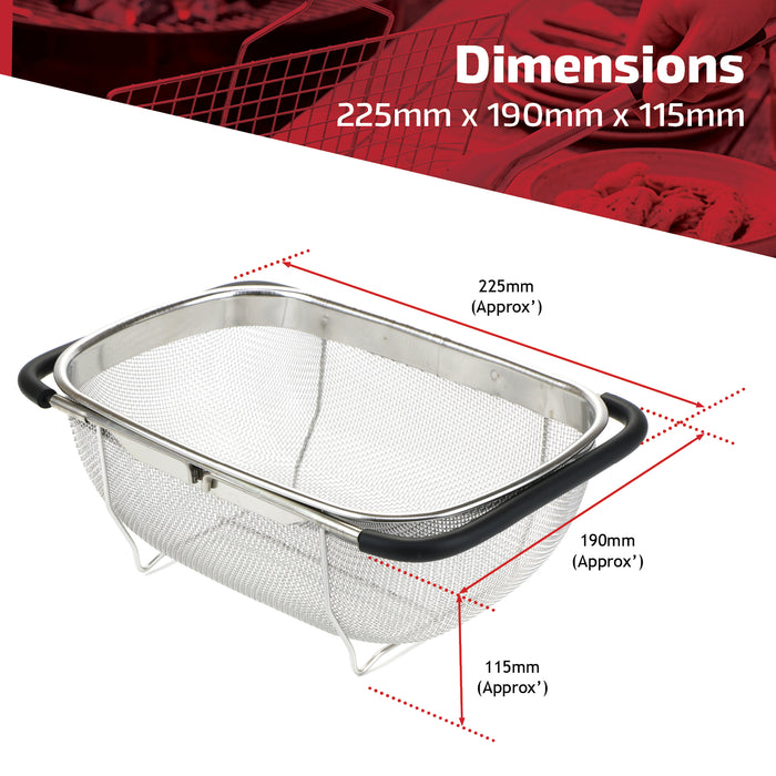 Strainer Sieve Extendable Drain Basket Wire Mesh Over Sink Colander 190x255mm