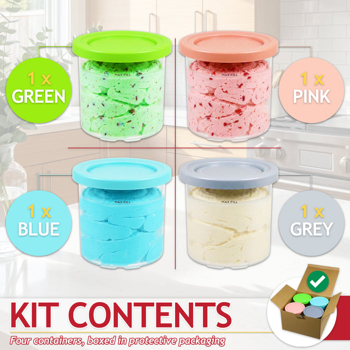 Ice Cream Containers with Lids for Ninja Creami NC300 NC301 NC299AMZ CN301CO CN305A Machines (Pack of 4, 450ml)