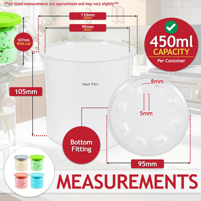 Ice Cream Containers with Lids for Ninja Creami NC300 NC301 NC299AMZ CN301CO CN305A Machines (Pack of 4, 450ml)