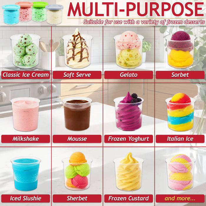 Ice Cream Containers with Lids for Ninja Creami NC300 NC301 NC299AMZ CN301CO CN305A Machines (Pack of 4, 450ml)