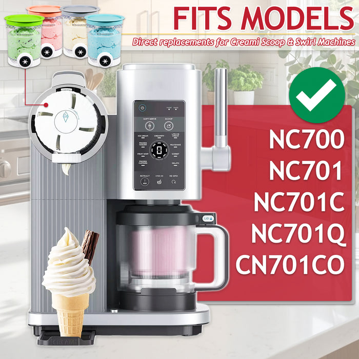 Ice Cream Containers with Lids for Ninja Creami NC700 NC701 NC701C NC701Q CN701CO Scoop & Swirl Machines (Pack of 4, 480ml)