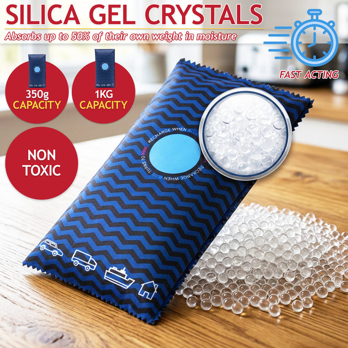 Reusable Dehumidifier Car Home Moisture Absorber Silica Gel Desiccant Bags with Non-Slip Mats (2 x 350g + 2 x 1KG)