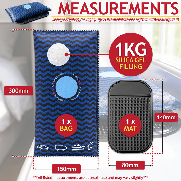 Reusable Dehumidifier Car Home Moisture Absorber Silica Gel Desiccant Bag with Non-Slip Mat (1KG)