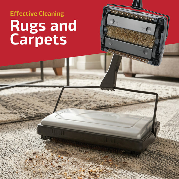Manual Carpet Sweeper Push Cleaner with Detachable Cleaning Comb