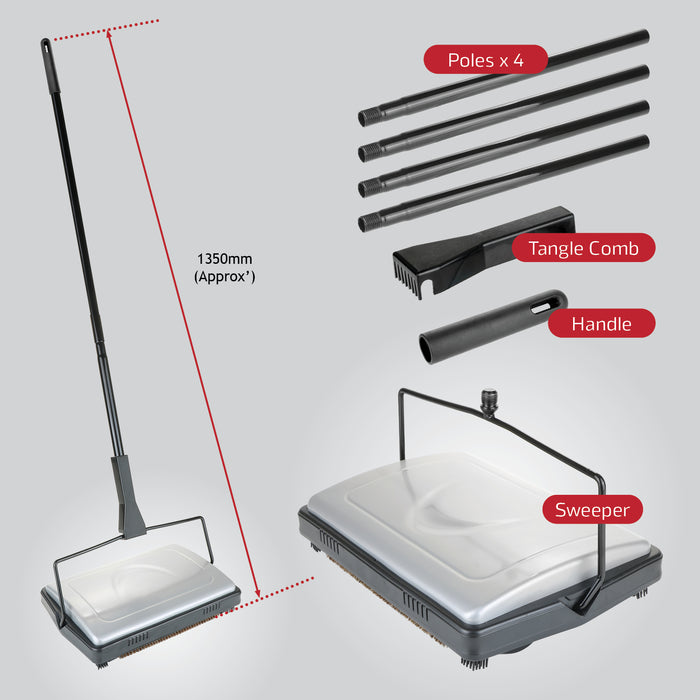 Manual Carpet Sweeper Push Cleaner with Detachable Cleaning Comb