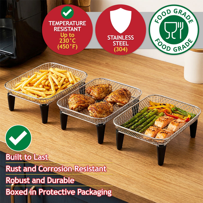 3 Tier Rack Basket Kit for Ninja AF300UK AF400UK AF451UK AF500UK Air Fryer (3 Racks + 12 Silicone Feet)