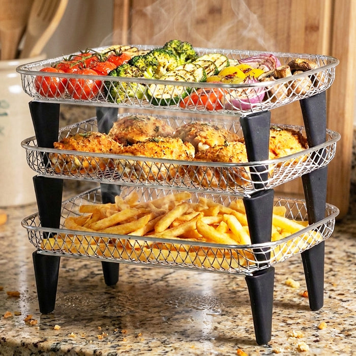 3 Tier Rack Basket Kit for Ninja AF300UK AF400UK AF451UK AF500UK Air Fryer (3 Racks + 12 Silicone Feet)