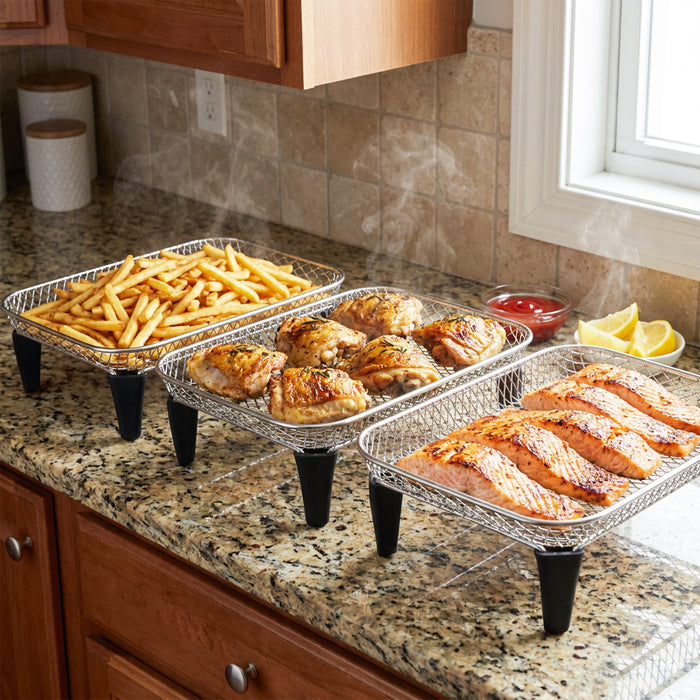 3 Tier Rack Basket Kit for Ninja AF300UK AF400UK AF451UK AF500UK Air Fryer (3 Racks + 12 Silicone Feet)