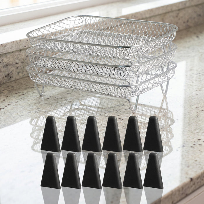3 Tier Rack Basket Kit for Ninja AF300UK AF400UK AF451UK AF500UK Air Fryer (3 Racks + 12 Silicone Feet)