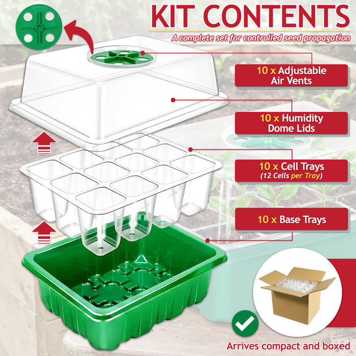 Seed Starting Propagator Tray Garden Plant Seedling Germination Starter Grow Kit (Pack of 10)