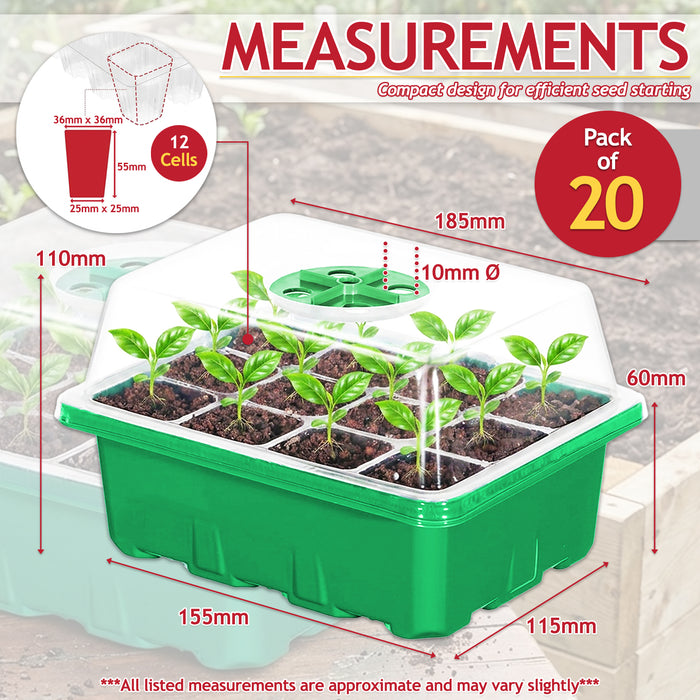 Seed Starting Propagator Tray Garden Plant Seedling Germination Starter Grow Kit (Pack of 20, 240 Cells)