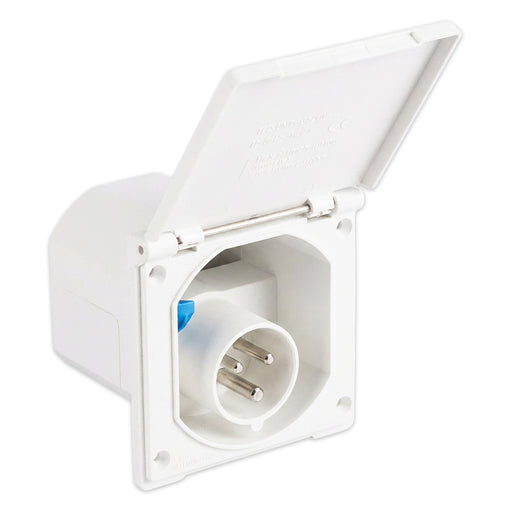 SPARES2GO 240V Caravan Mains Socket Inlet Campervan Motorhome 16A Hook Up Cable Flush Fit Box IP44 (White)