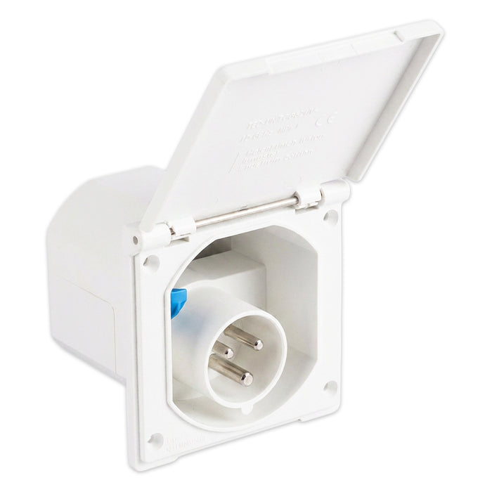 SPARES2GO 240V Caravan Mains Socket Inlet Campervan Motorhome 16A Hook Up Cable Flush Fit Box IP44 (White)