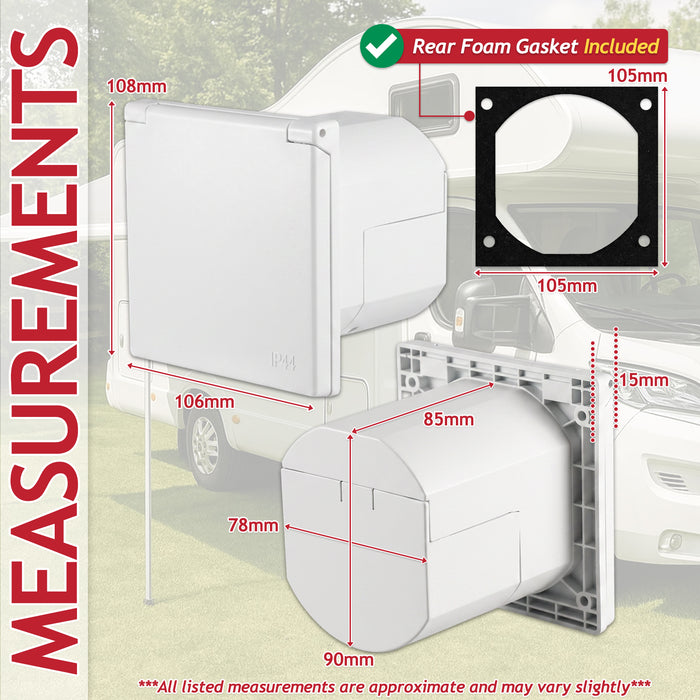 240V Caravan Mains Socket Inlet Campervan Motorhome 16A Hook Up Cable Flush Fit Box IP44 (White)
