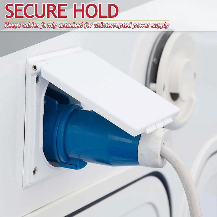 240V Caravan Mains Socket Inlet Campervan Motorhome 16A Hook Up Cable Flush Fit Box IP44 (White)