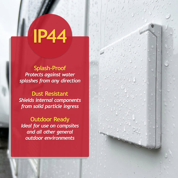 240V Caravan Mains Socket Inlet Campervan Motorhome 16A Hook Up Cable Flush Fit Box IP44 (White)