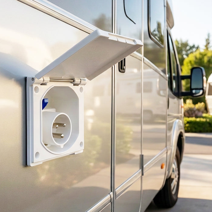 240V Caravan Mains Socket Inlet Campervan Motorhome 16A Hook Up Cable Flush Fit Box IP44 (White)