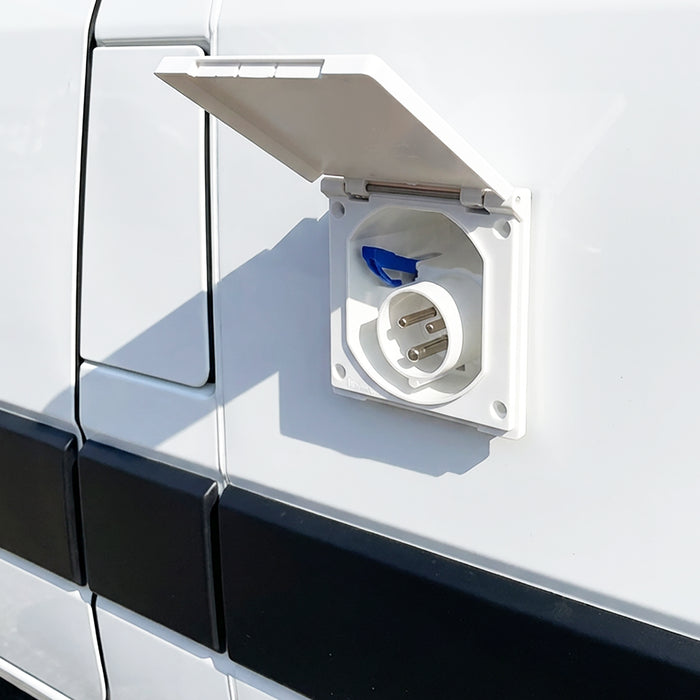 240V Caravan Mains Socket Inlet Campervan Motorhome 16A Hook Up Cable Flush Fit Box IP44 (White)